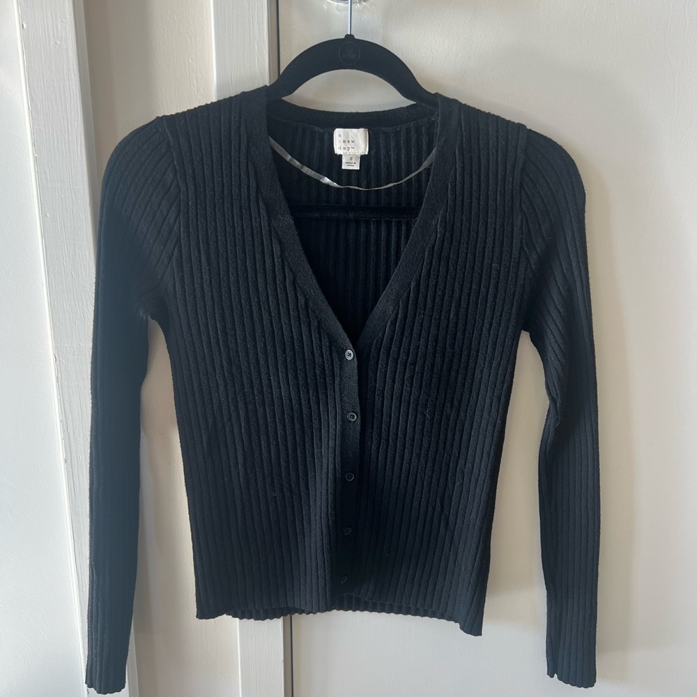 a new day Black Ribbed Cardigan Sweater